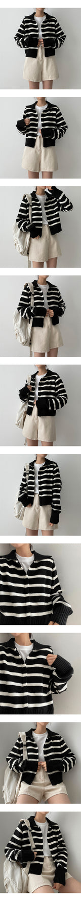 サネデイリーカラーニットジップアップ / Sanne Daily Collar Knit Zip-Up