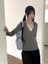 Rti Vintage V-neck Lace Hooded Long Sleeve T-shirt
