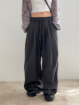Clip string banding pintuck long wide slacks