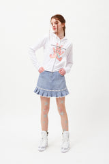 ウィッティバニースピリットグラフィッククロップフーディージップアップ / WITTY BUNNY SPLIT GRAPHIC CROP HOODIE ZIP UP [WHITE]