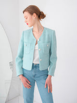 POCKET POINT V-NECK TWEED JACKET_MINT (6580081557622)