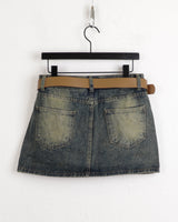 [Belt Set] Konya Y2K Washing Mini Skirt