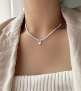 juro サージカルスチールパールハートスマイルキッチュレイヤードショートネックレス / juro Surgical Steel Pearl Heart Smile Kitch Layered Short Necklace