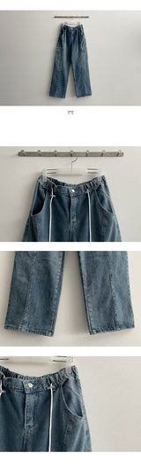 バンディングウォッシングカーゴデニムワイドパンツ / banding washing cargo denim wide pants