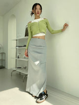 アンフッテッドシャーリングスリットロングスカート / Unfooted shirring slit long skirt