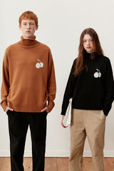 キルシーミドルチェリーハイネックニット／UNI MIDDLE WHITE CHERRY ROUND KNIT SHIRT KA [BROWN] (6597396267126)