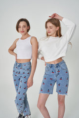 ストレートフィットチェリー刺繍デニムパンツ/ STRAIGHT FIT CHERRY EMBROIDERY DENIM PANTS [6851]