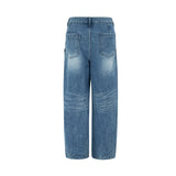Curved two-tuck Side Denim Pants (Blue)