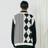 チェックニットベスト / ARGYLE & HOUND CHECK KNIT VEST BLACK