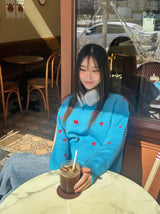 ブルーフラワーニット