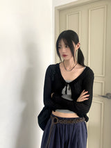Lityu Trans-season frill strap see-through long-sleeved cardigan