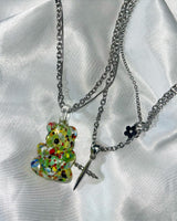 Two chain glass bear necklace (12color/random) (6685443850358)