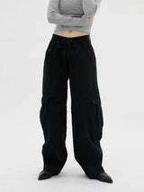 ローライズワイドパンツ/Low-rise black wide pants