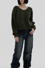 テビパフVネックニット/Tebi Puff V-neck Knit (4color)