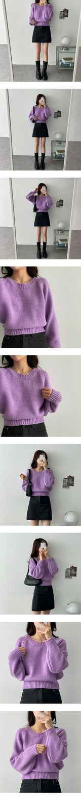 ガーリングラグランハーフクロップドラウンドニットウェア / Garing Raglan Half Cropped Round Knitwear