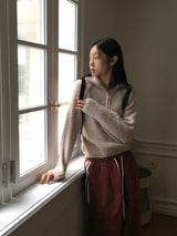 ヘアループテリーカットハーフジップアップニット