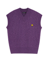 OVERSIZED CABLE KNIT VEST PURPLE MELANGE (6608600367222)