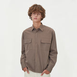TWO POCKET HIDDEN BUTTONS SHIRTS_BROWN (6612826062966)
