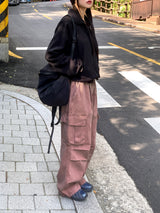 テールピグメントウォッシングコットンバンディングカーゴロングワイドパンツ