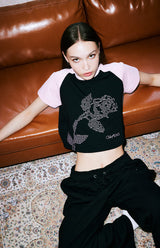ローズ ラグラン クロップ T / CHARMS ROSE RAGLAN CROP T BK