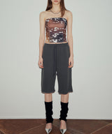 プリントシャーリングチューブトップ / PRINTED SHIRRING TUBE TOP (BROWN)