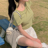 デイリーラベルセミクロップショートスリーブTシャツ