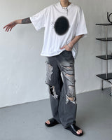 スプレープリントエンブロイダリーショートスリーブTシャツ