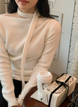ローズボートネックニットTシャツ+タイセット