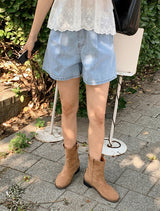 サマーピンタックデニムショーツ