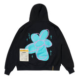 GRAFFITI FLOWER OVERSIZED HOODIE BLACK / WHITE MELANGE
