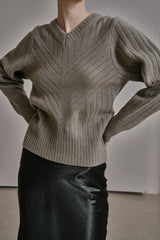 リブ Vニットトップス/RIBBED V-KNIT TOP_L.GREEN