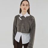 カットアウト２WAYウールクロップトップ / CUT OUT 2-WAY WOOL CROP TOP (BROWNGRAY)