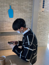 チェックハーフジップアップカラーニット