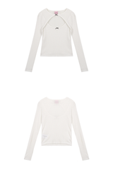 スリーリボン長袖Tシャツ - BLACK
