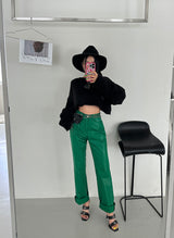 レザーコーティドストレートパンツ