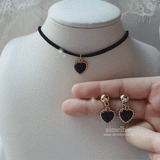 ブラックハートピアスアンドチョーカーネックレスセット / Black Heart Piercing and Choker Necklace Set