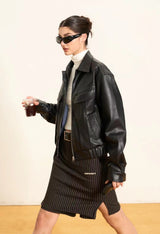 レザーボンバージャケット / Ariseism PU Leather Bomber Jacket