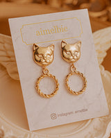 メルビーザキャットシリーズ - アンティークキャットノブピアス / Melbie The Cat Series - Antique Cat Knobs Piercing (Gold ver.)