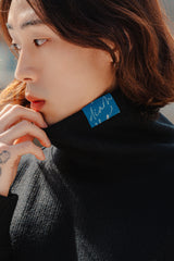 フォールディングラベルタートルネックニットTシャツ/Folding Label Turtleneck Knit T-shirt K11 Matte Black
