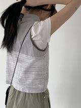 アズワンゴフコアサイドシャーリングカラーリングジップアップベスト / Asone Goff Core Side Shirring Coloring Zip-up Vest