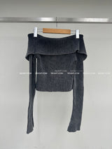 Gradient Off-Shoulder Zip-Up Knitwear