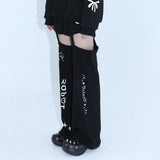 0 7 cut out emoji pants - BLACK