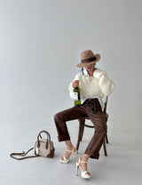 leather coated straight pants