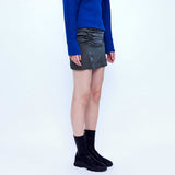 サテンドレープスリットミニスカート/Satin Draped Slit Mini Skirt _ Dark Grey