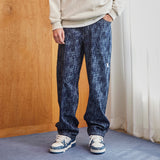 3D Monogram Rain Washing Slub Denim Pants Blue