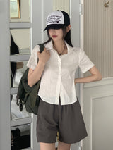 ラインロール半そでシャツ/ Epik line rolled semi-cropped short-sleeved shirt