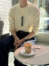 LMNラウンドネックケーブルカーディガン / LMN Round-Neck Cable Cardigan (6 colors)