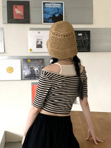 ホケットノースリーブオールインワンストライプ半袖Tシャツ / Hocket sleeveless all-in-one striped short-sleeved T-shirt