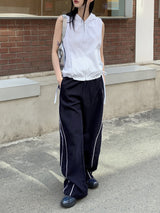 ナイロン配色ロングワイドスパントレーニングパンツ/marinet nylon coloring long wide spandex training pants