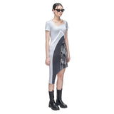 ベルベットパネルジャージドレス/Velvet Panelled Jersey Dress _ Blue Grey